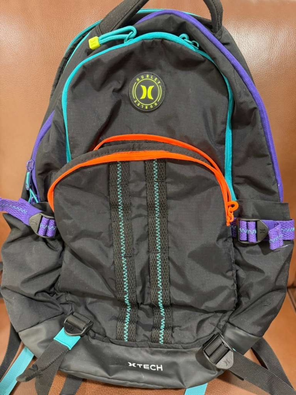 Hurley Black Backpack with Teal, Purple & Orange Accents